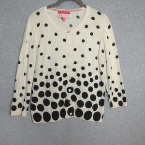 Talbots Petite Oprah Mag Cream‎ Black Polka Dot Cardigan Sweater MP